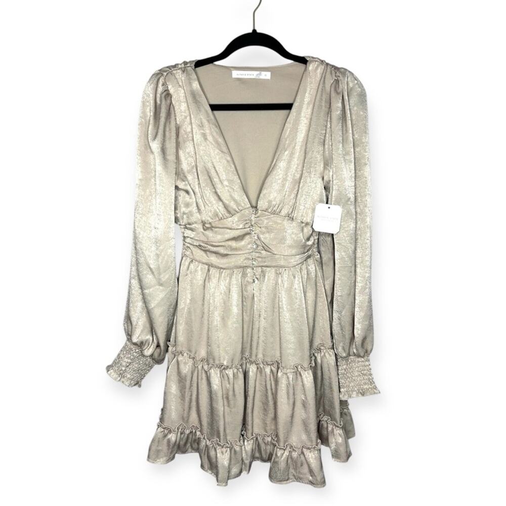 NWT Altar’d State Champagne Gold A-line Dress w Plunge Neckline women’s size S